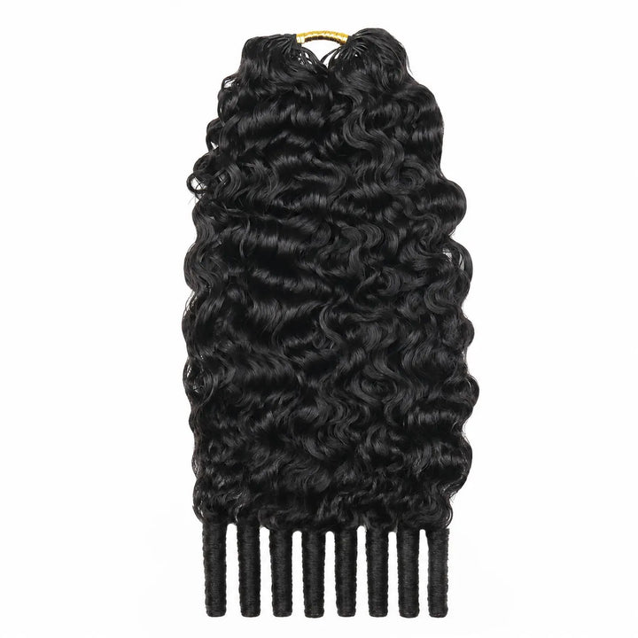 Ywigs Burmese Water Curly Human Crochet Hair single bundle with defined black curls and pre-separated strands.
