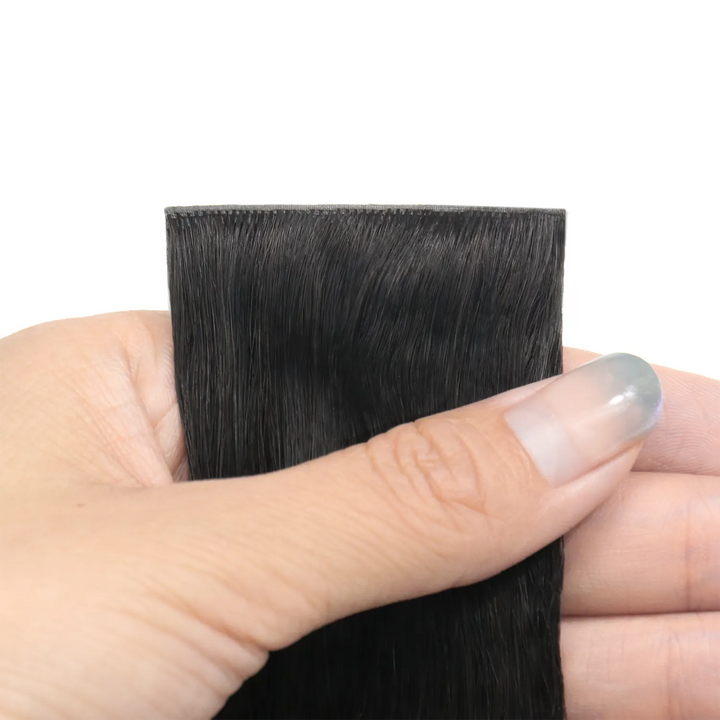Close-up of Ywigs Invisible Edge Clip In Yaki Straight Hair Extensions showing defined yaki texture and natural movement