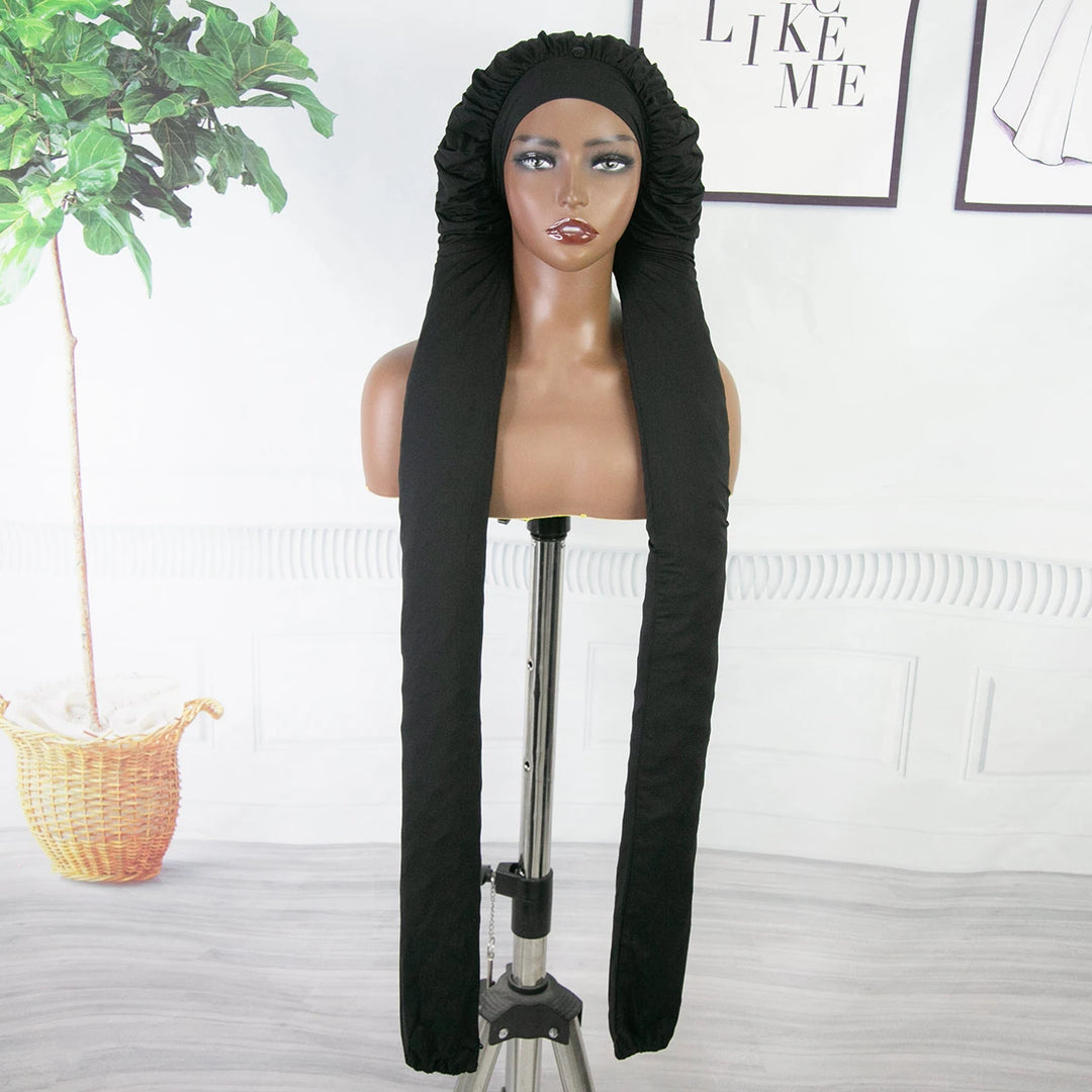 black 42 inch sleep bonnet for braids