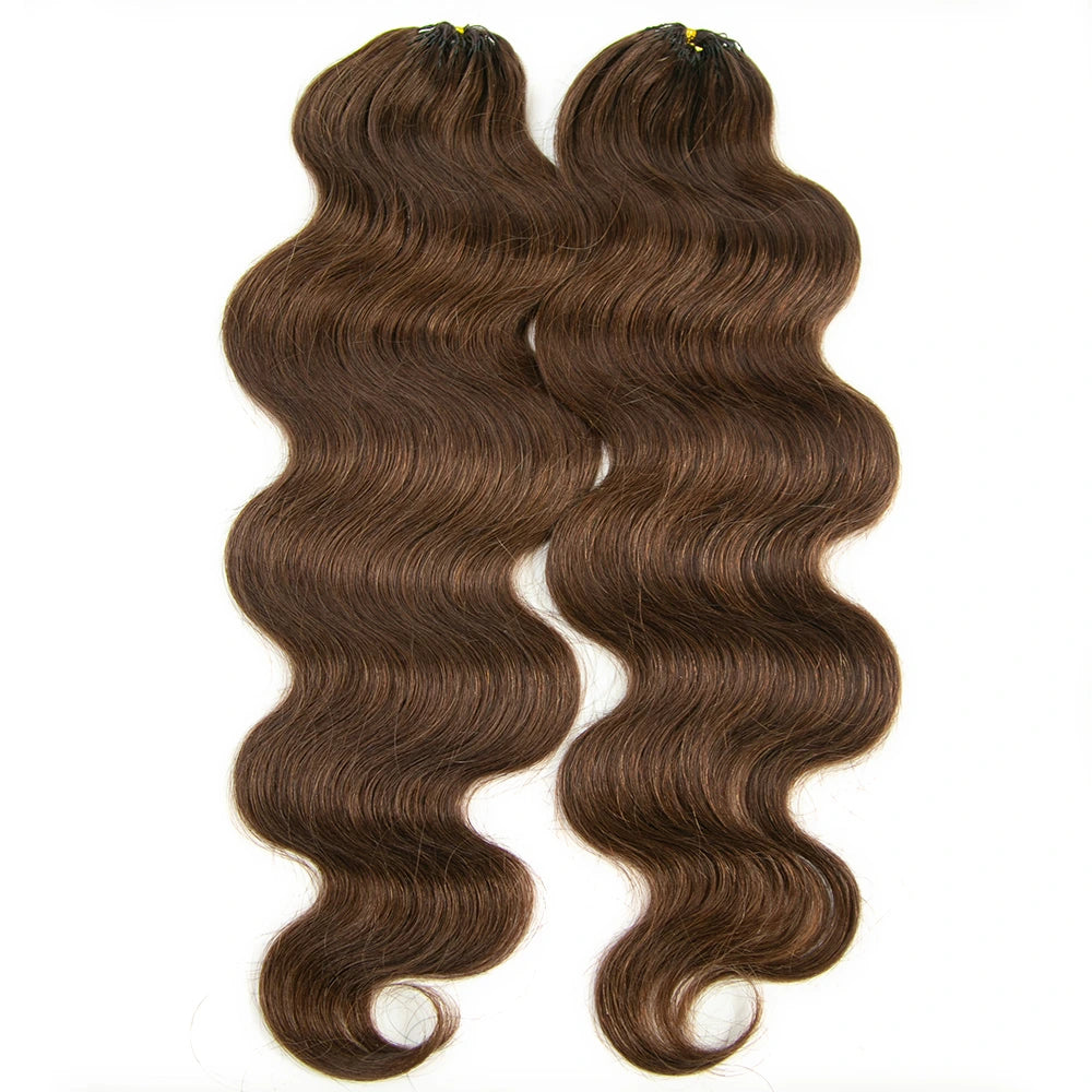4 Medium Brown Body Wave feather crochet hair front view Ywigs