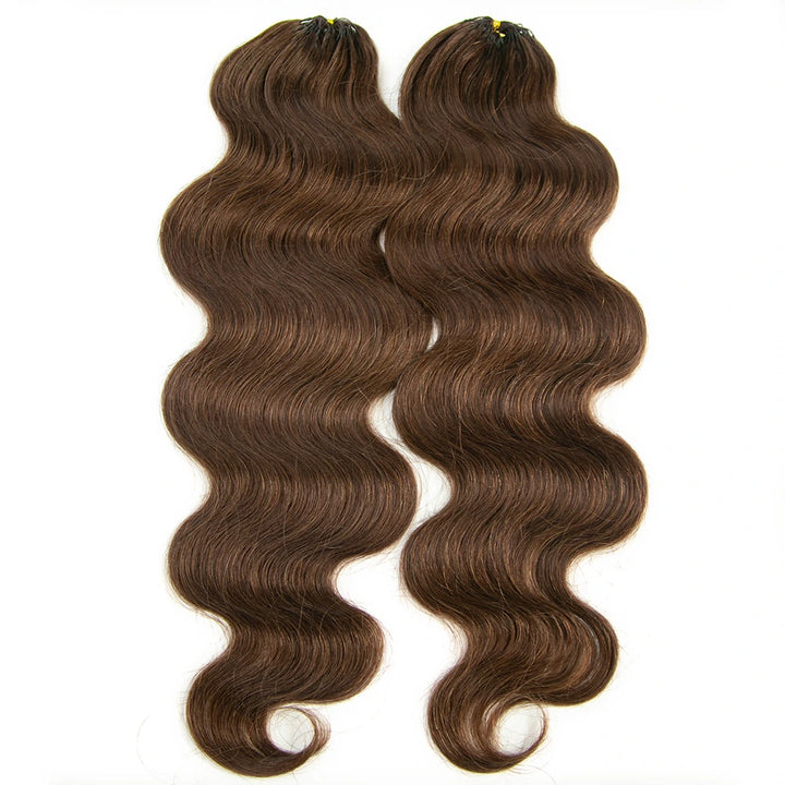 4 Medium Brown Body Wave feather crochet hair front view Ywigs