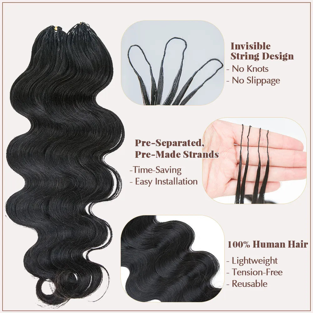 Ywigs Natural Black Body-Wave feather crochet hair front view
