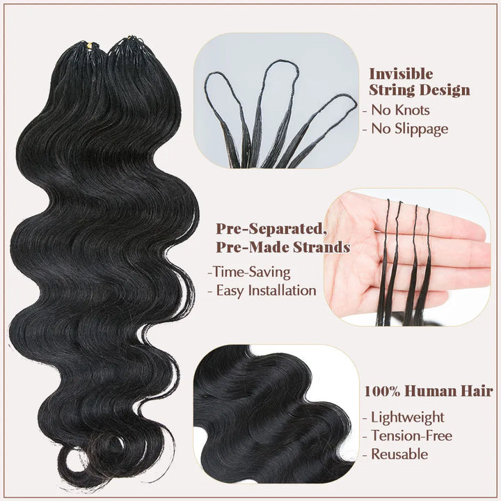 Ywigs Natural Black Body-Wave feather crochet hair front view