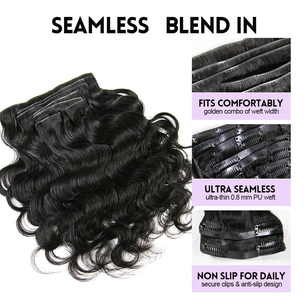 body wave invisible seamless clip in
