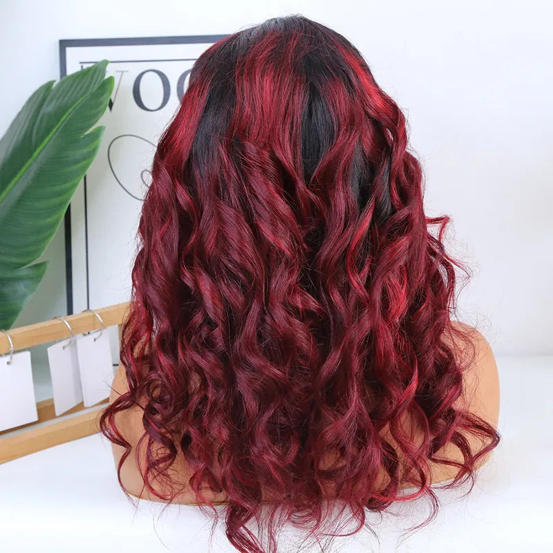 T1B/99J Ombre Burgundy 18 inch 120% Density Body Wave 13X4 T-Part Wig For Sale MT20231111