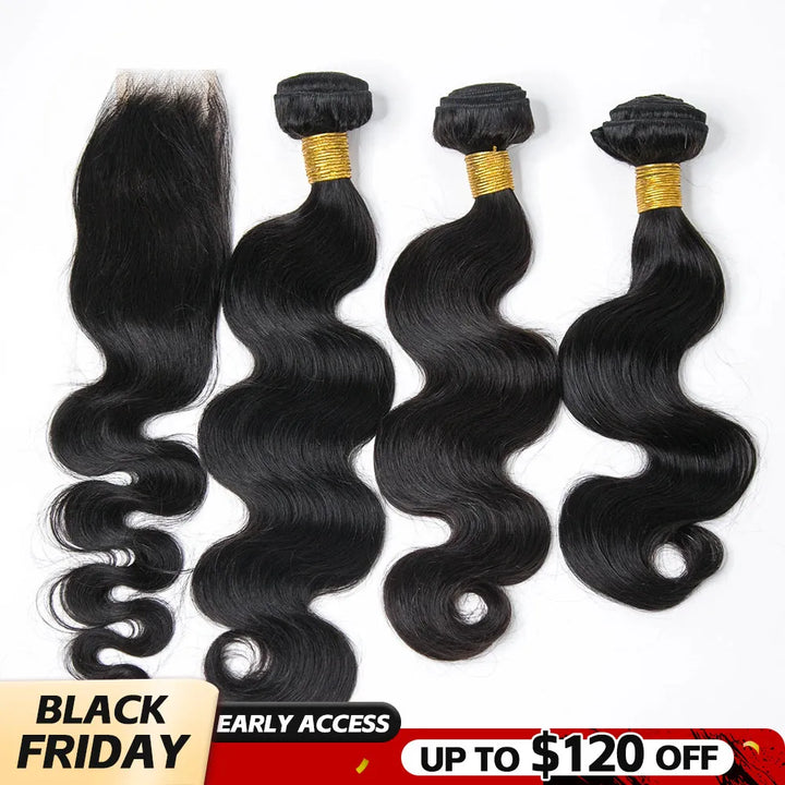 body wave weft bundles with closure black friday sale