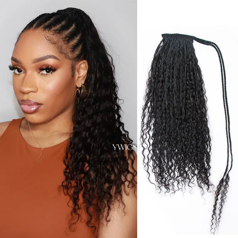 Ywigs braided ponytail style with cornrow base and human hair curls