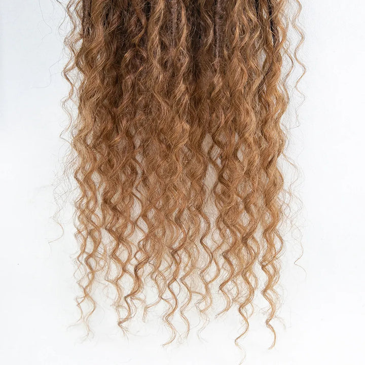 Brown Crochet Soft Locs with Curly Human Ends