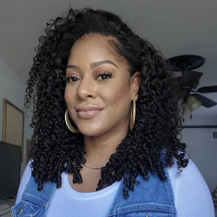 Burmese Curly Half Wig Flexible Fit Drawstring Human Hair Wig