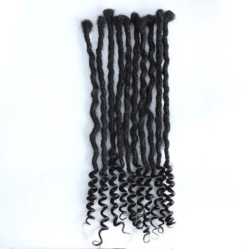 Loop Human Hair Loc Extensions With Curly Ends  - Natural Black #1B