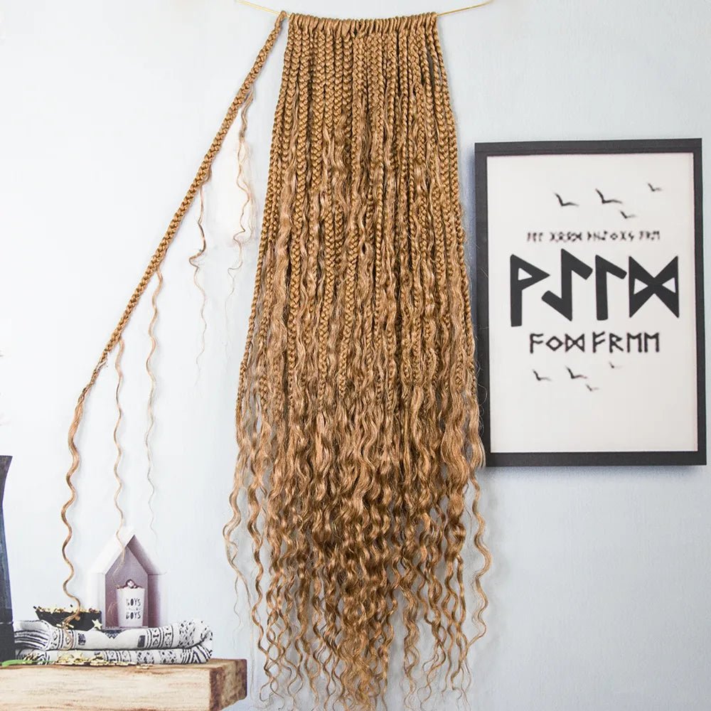 Honey Blonde Crochet Boho Box Braids Human Hair Curls