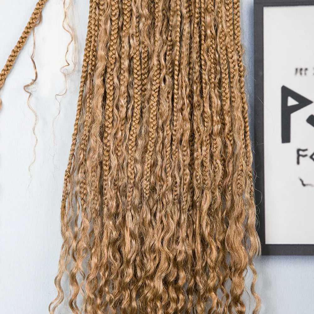 Honey Blonde Crochet Boho Box Braids with Human Hair Curls – Ywigs