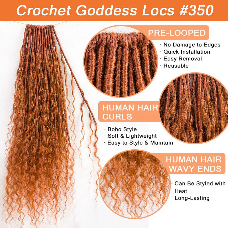 #350 Solid Ginger Crochet Boho Locs with Human Hair Curls – Ywigs