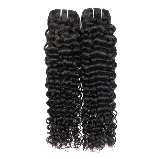 Ywigs Natural Color deep curly human hair two bundles front view with bouncy tight curls full thick volume and natural sheen