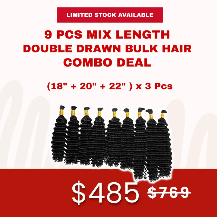 Deep Wave 9 Pcs Natural Color Double Drawn Human Bulk Hair