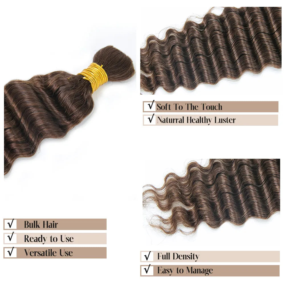 #4 Medium Brown Deep Wave Bulk Hair