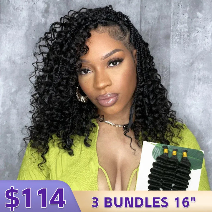 Ywigs Deep Wave Bulk Hair Extensions for Braiding front view