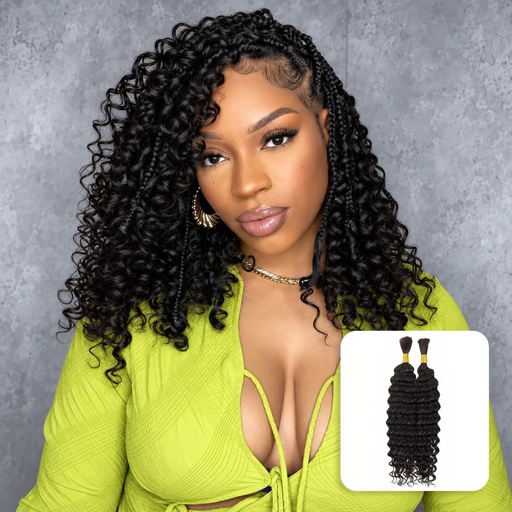 Ywigs Natural Black Deep Wave human braiding hair front view for boho braids