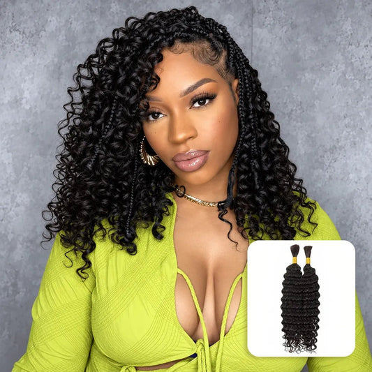 Ywigs Natural Black Deep Wave human braiding hair front view for boho braids