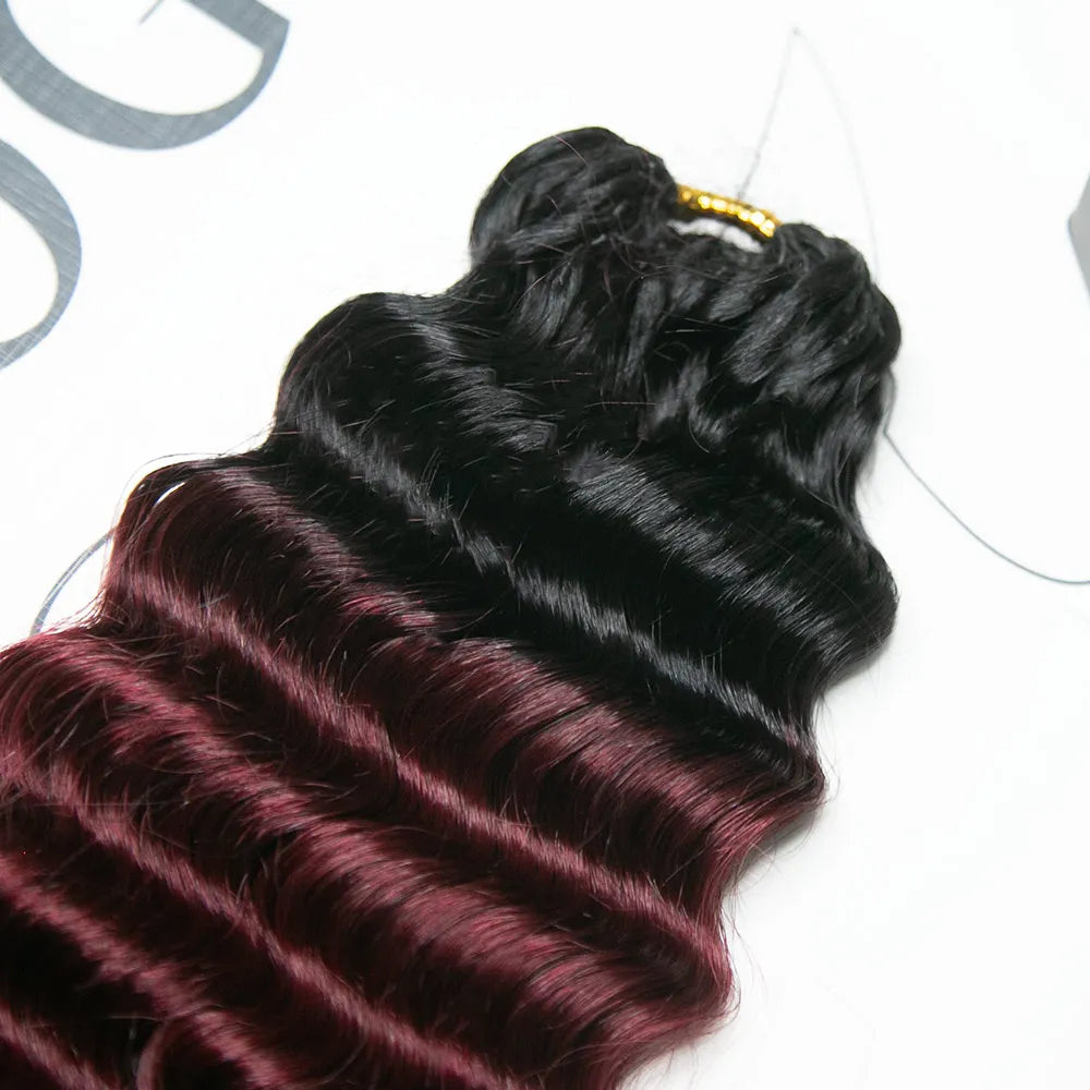 deep wave crochet hair #T1B/burgundy