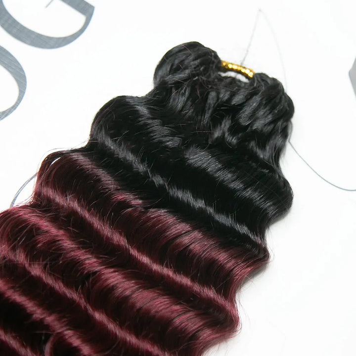deep wave crochet hair #T1B/burgundy