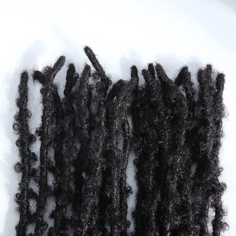 Extensões de cabelo humano Boho Loc com borboletas angustiadas - preto natural # 1B
