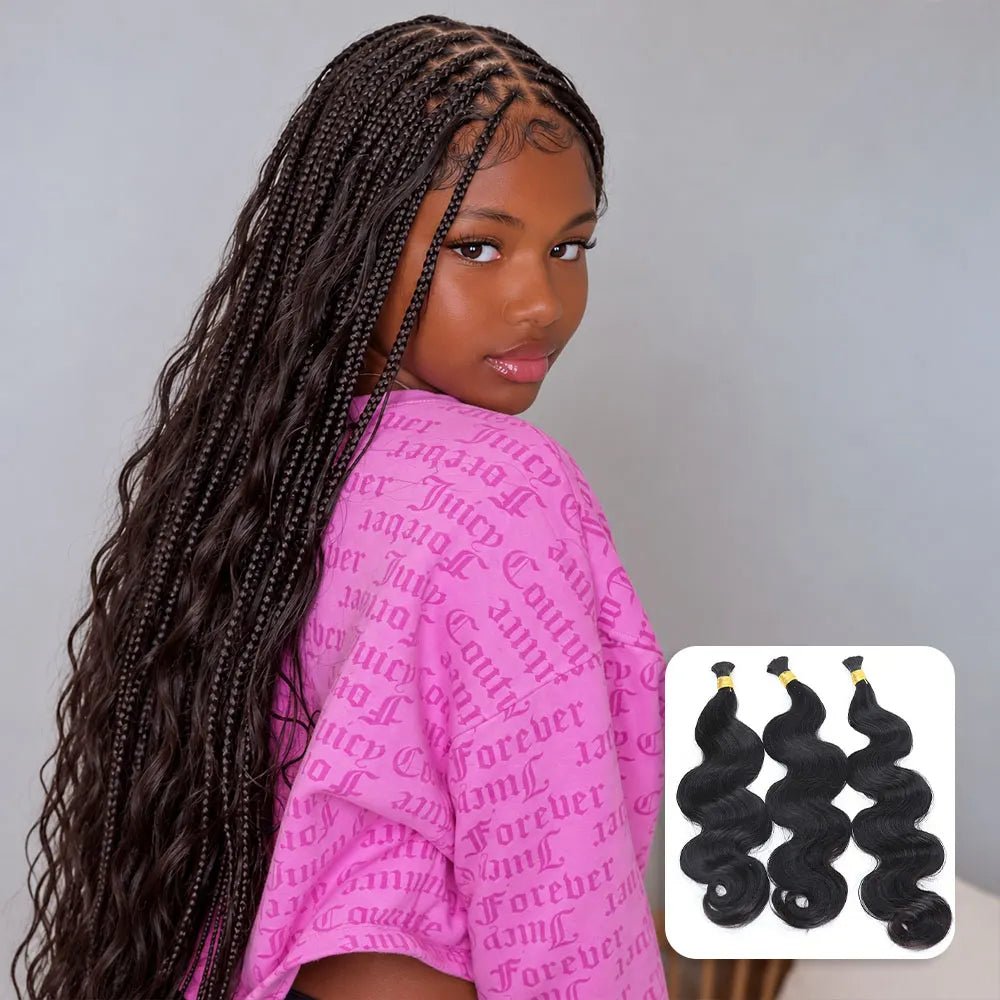 Ywigs Double Drawn Burmese Body Wave human braiding hair back side view for micro boho braids