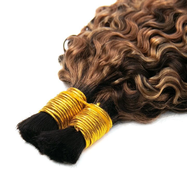 Double Drawn Burmese #T1B/#4/#27/#30 Mix Color Blend Water Curly Bulk Human Braiding Hair