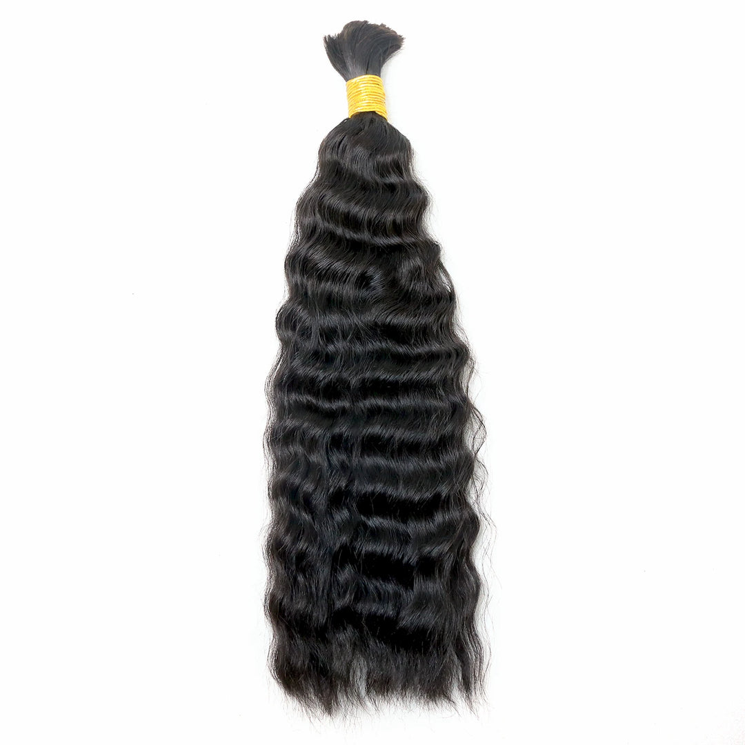 Ywigs Double Drawn Burmese Wet and Wavy Human Braiding Hair one bundle showing full wavy texture