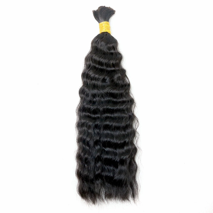Ywigs Double Drawn Burmese Wet and Wavy Human Braiding Hair one bundle showing full wavy texture
