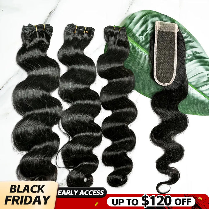 double drawn body wave bundles with closure black friday sale