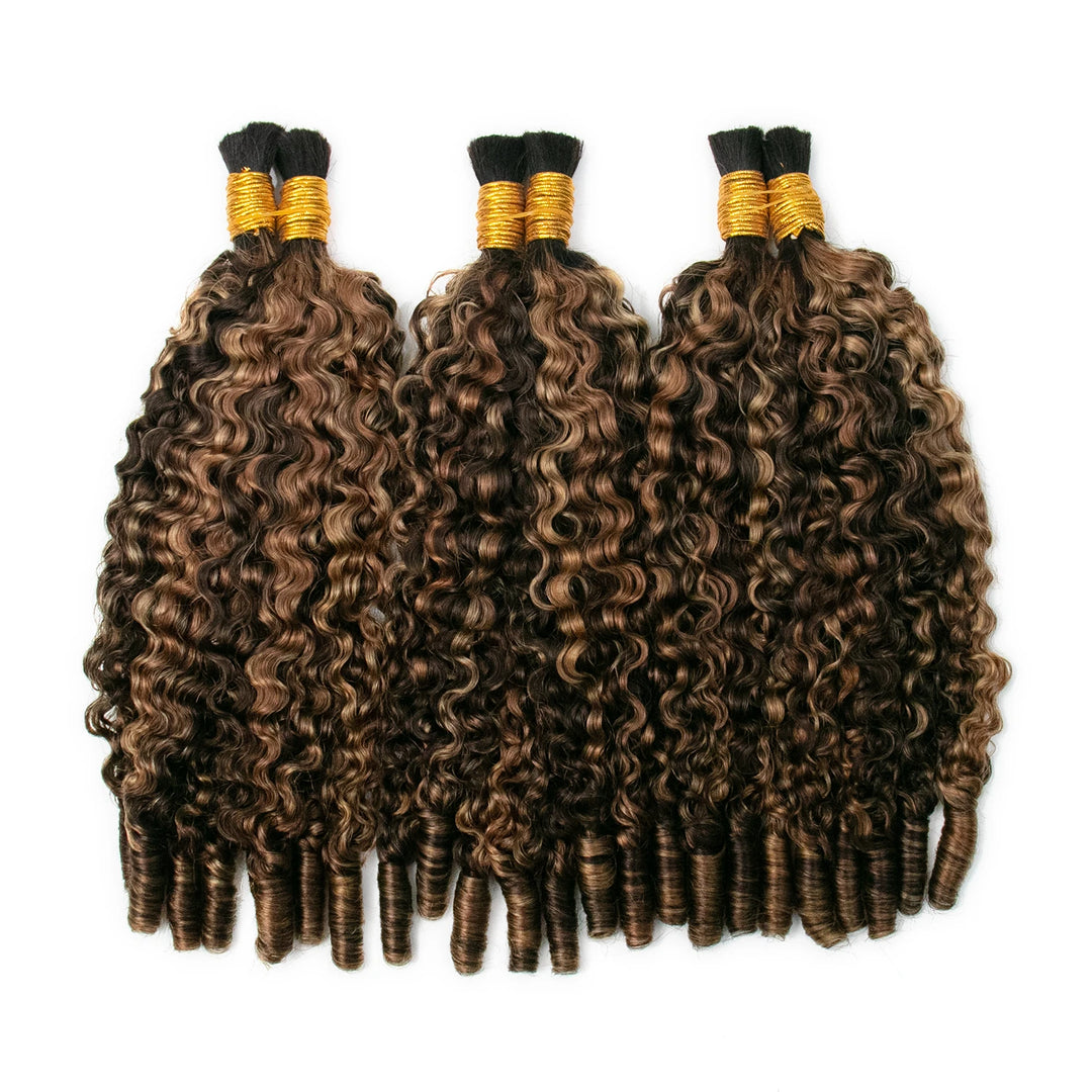  Double Drawn Burmese #T1B/#4/#27/#30 Mix Color Blend Water Curly Bulk Human Braiding Hair