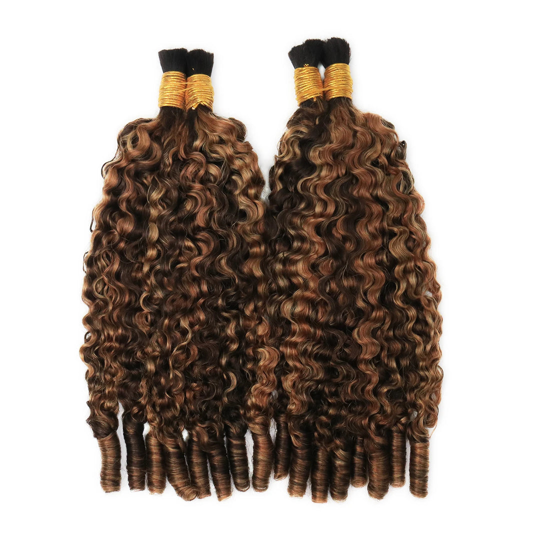  Double Drawn Burmese #T1B/#4/#27/#30 Mix Color Blend Water Curly Bulk Human Braiding Hair