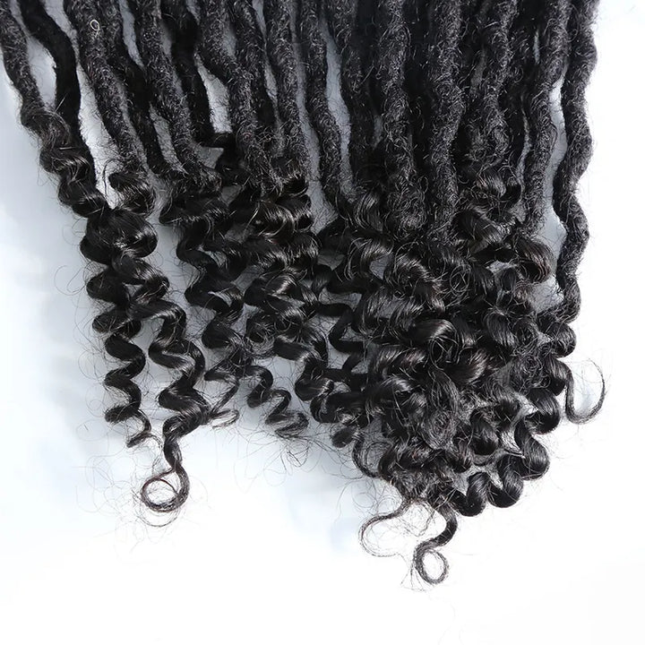 Loop Human Hair Loc Extensions With Curly Ends  - Natural Black #1B