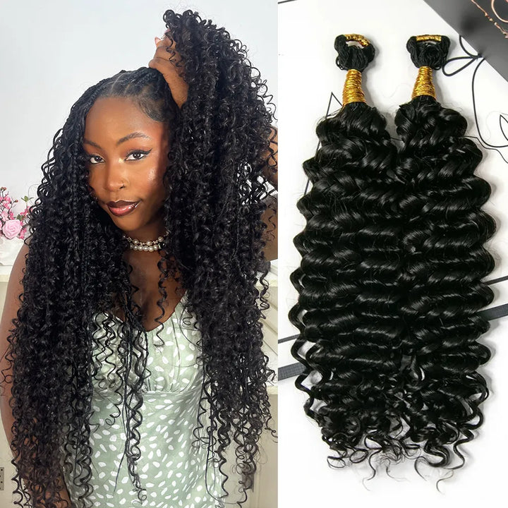 Black boho box braids with loose human hair curls