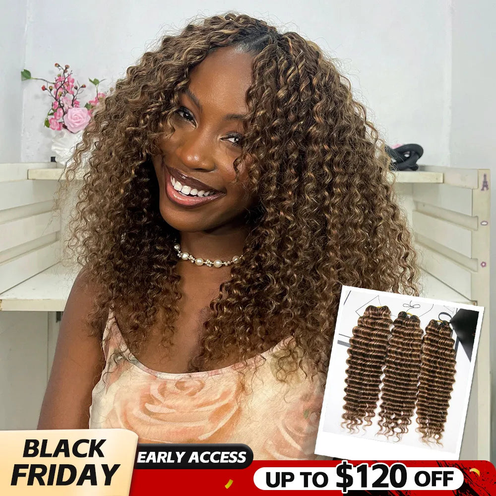 #4/27/30 Mix Color Blend Deep Wave Feather Crochet Hair