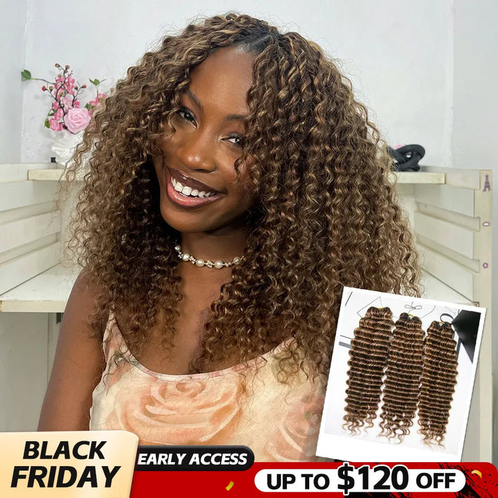 #4/27/30 Mix Color Blend Deep Wave Feather Crochet Hair