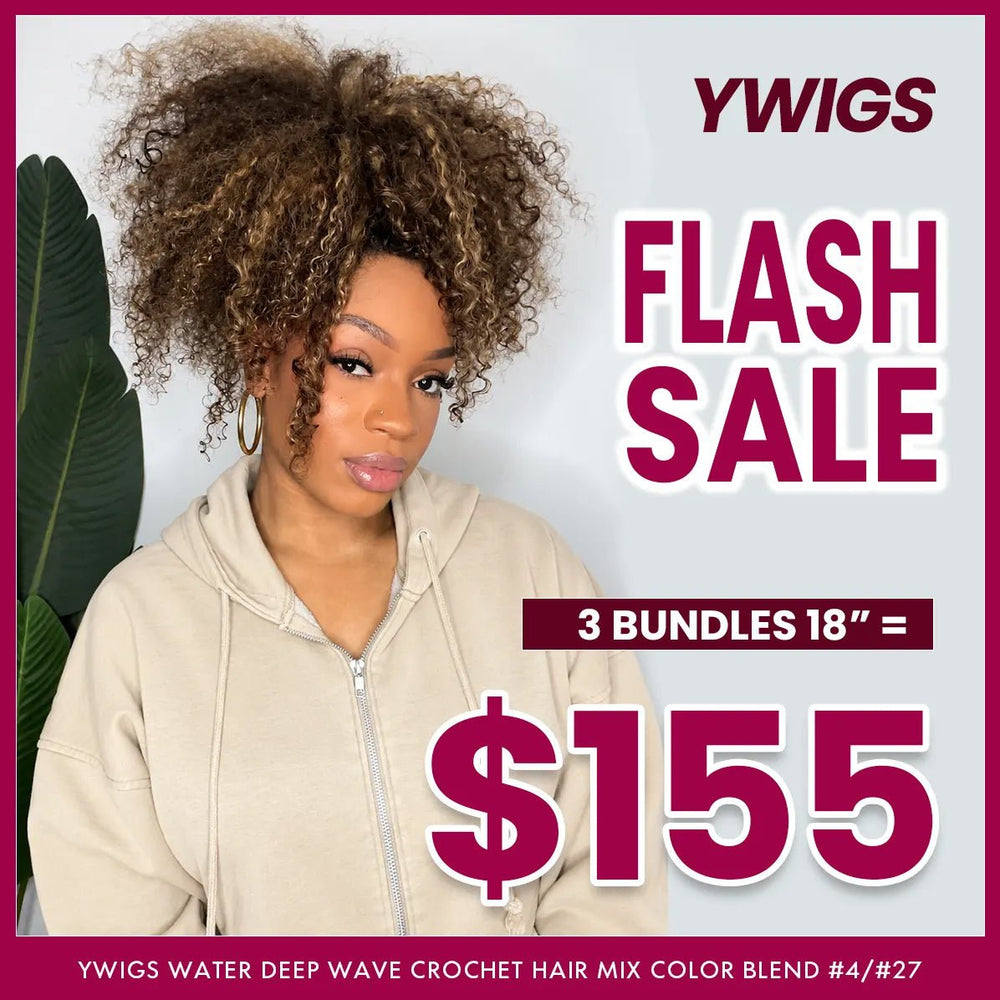 Ywigs #27/30 Mix Color Blend Water Deep Wave Feather Crochet Hair front 