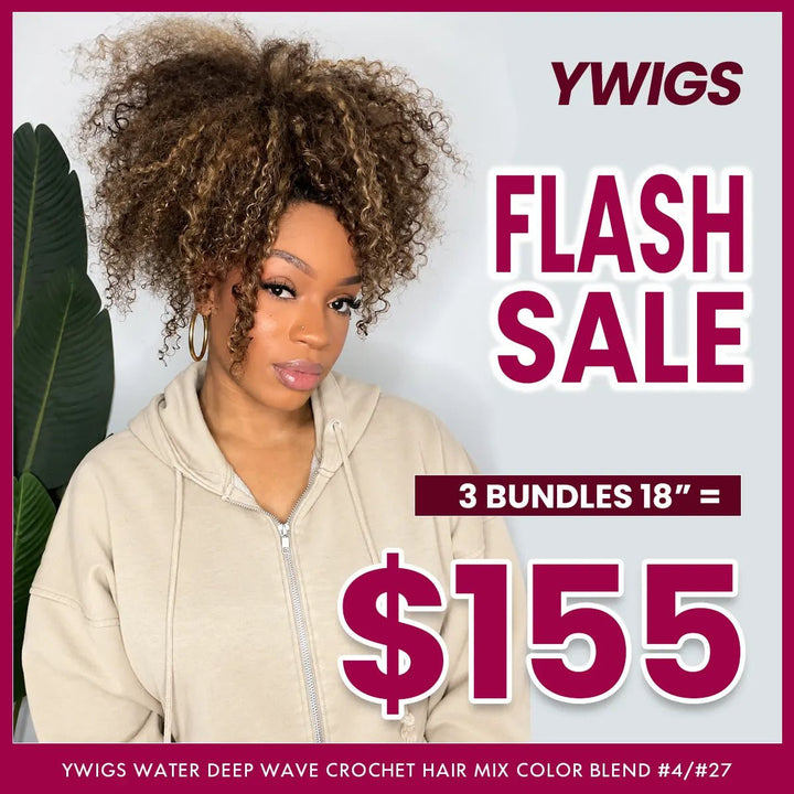 Ywigs #27/30 Mix Color Blend Water Deep Wave Feather Crochet Hair front 