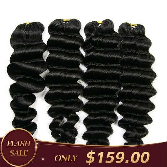 4 Bundles Natural Color Loose Deep Wave Crochet Hair 14"