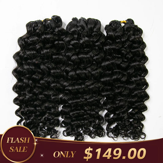 3 Bundles Natural Color Water Wave Crochet Hair 16"