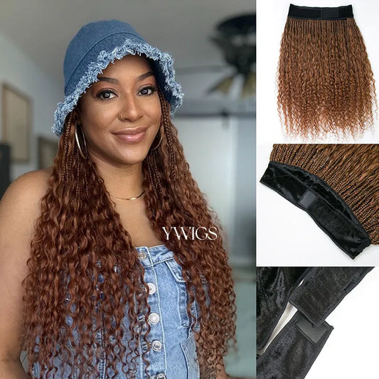 #30 Light Brown Grab & Go Braids Band Boho Style with Human Hair Curls