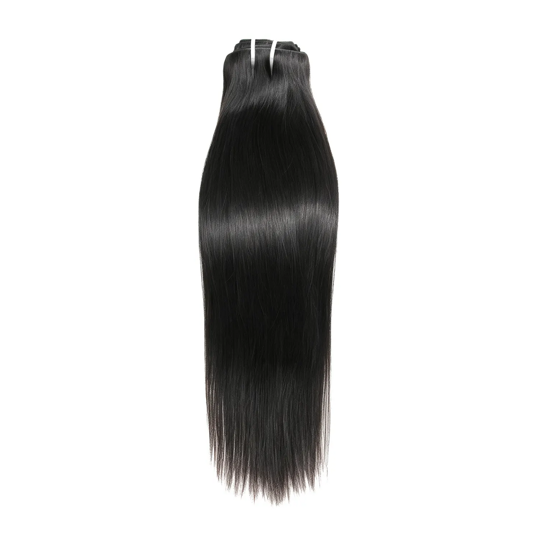 Close-up of Ywigs Invisible Edge Clip In Silky Straight Hair Extensions showing smooth straight texture and natural shine