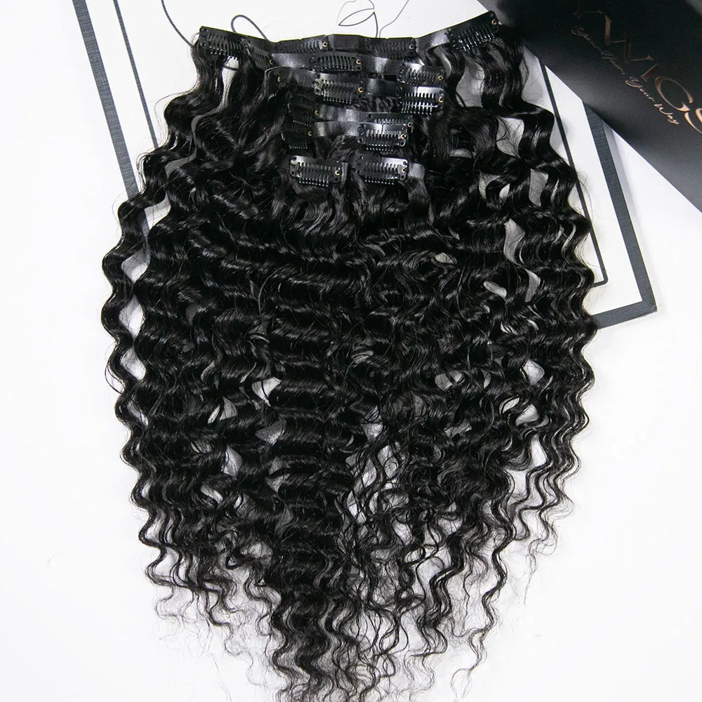 Invisble Seamless Weft Clip In Hair Extensions Deep Wave
