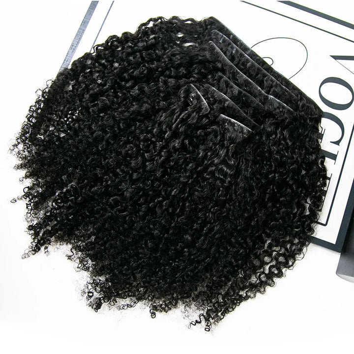 Invisble Seamless Weft Clip In Hair Extensions Kinky Curly Multi-Textured 