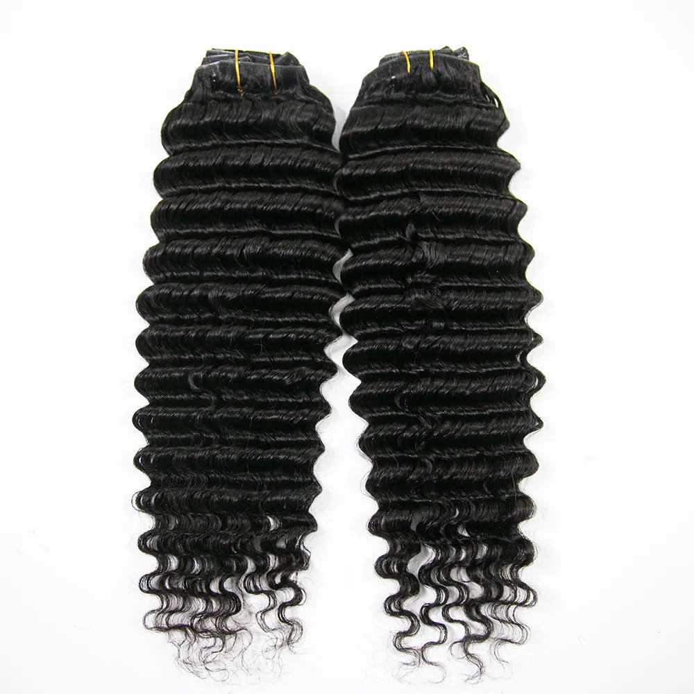 Invisible Seamless PU Weft Clip In Hair Extensions Deep Wave