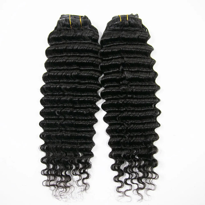 Invisible Seamless PU Weft Clip In Hair Extensions Deep Wave