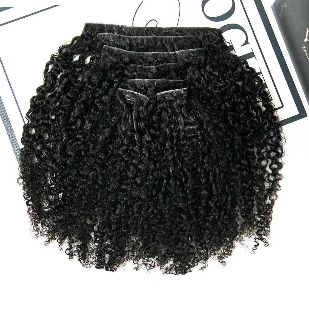Invisible Seamless PU Weft Clip In Hair Extensions Kinky Curly Multi-Textured 