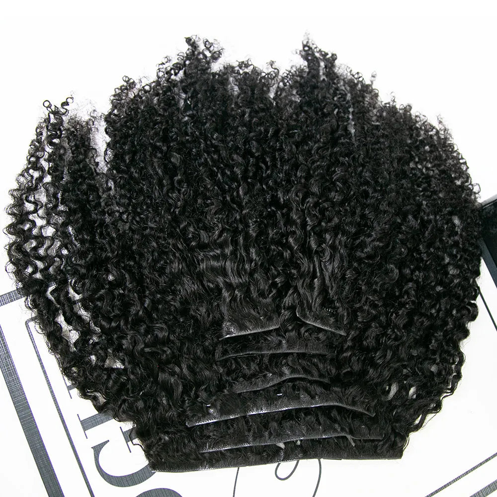 Invisible Seamless PU Weft Clip In Hair Extensions Multi-Textured Kinky Curly  