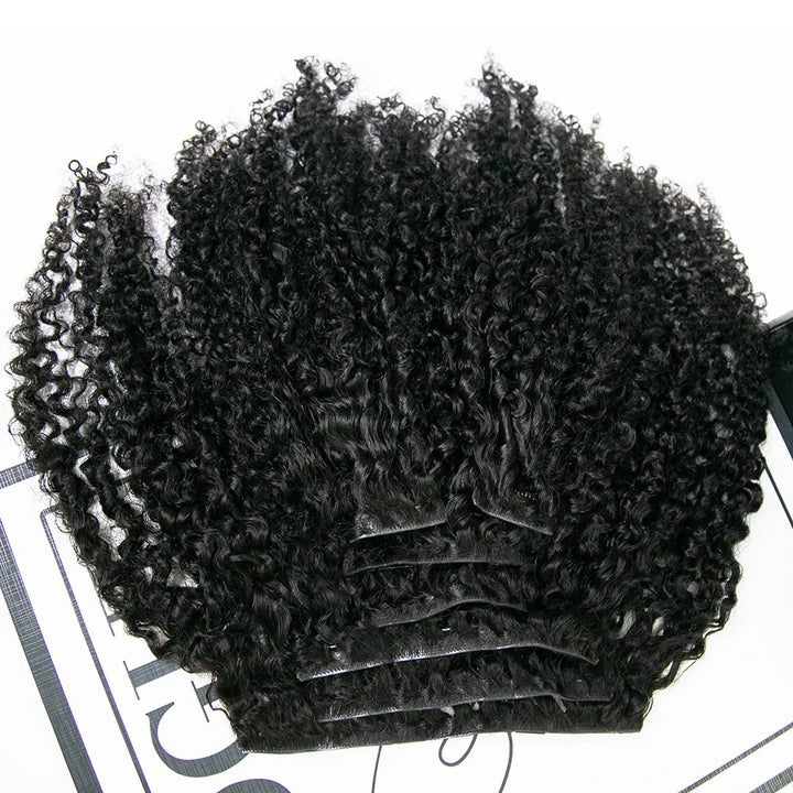 Invisible Seamless PU Weft Clip In Hair Extensions Multi-Textured Kinky Curly  
